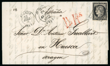 Stamp of France » Type Cérès de 1849-1850 1849, 20 centimes noir pour Huesca (Espagne)