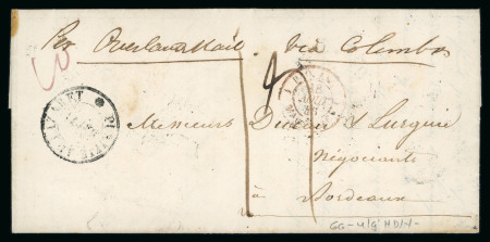 Stamp of Egypt » Private Carriers and Forwarding Agents 1846 (4.6) Folded entire from Port Louis, Mauritius to Bordeaux, with manuscript "Per Overland Mail via Colombo"
