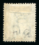 Stamp of Bermuda 1874 3d on 1s green, used, repainted and repaired