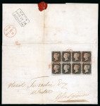 Stamp of Great Britain » 1840 1d Black and 2d Blue "May Dates" 1840 (May 13) entire letter from London to Glasgow with 1840 1d black pl.1a GE/HH block of eight