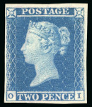 Stamp of Great Britain » 1841 2d Blue 1841 2d "violet blue" pl.4 OI, on more or less blued paper, large balanced margins all round, large part original gum