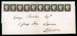 Stamp of Great Britain » 1840 1d Black and 1d Red plates 1a to 11 1841 (18 Jul) cover bearing two horizontal strips of five 1840 1d grey-black pl.1a