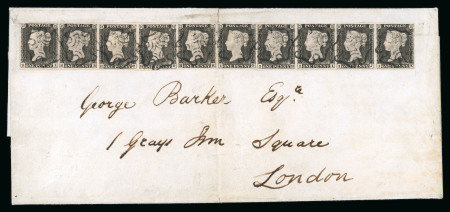 Stamp of Great Britain » 1840 1d Black and 1d Red plates 1a to 11 1841 (18 Jul) cover bearing two horizontal strips of five 1840 1d grey-black pl.1a