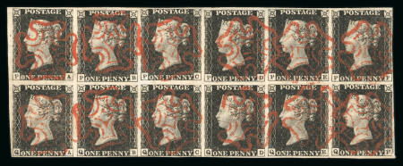 Stamp of Great Britain » 1840 1d Black and 1d Red plates 1a to 11 1840 1d black pl.4 PA/QF used block of twelve