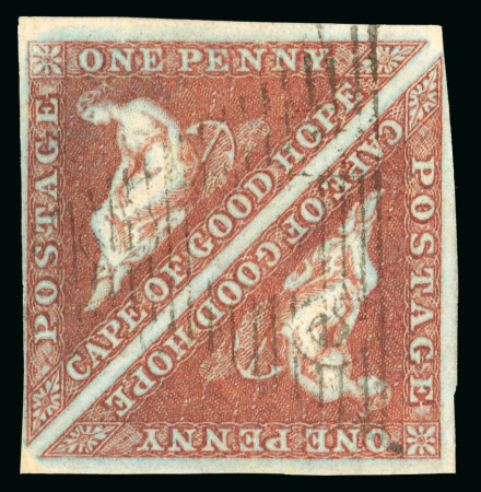 Stamp of South Africa » Cape of Good Hope 1853 Perkins Bacon 1d deep brick-red, on deeply blued paper, used pair