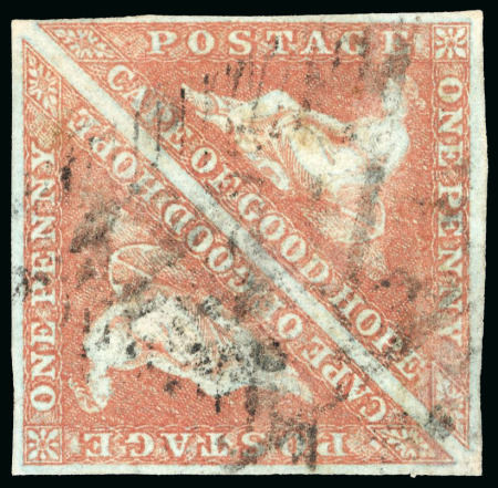 Stamp of South Africa » Cape of Good Hope 1853 Perkins Bacon 1d brick-red, on slightly blued paper, used pair