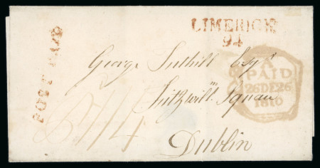 Stamp of Ireland » Pre-Stamp Postal History » Independant Post Office Period - 1784-1831 1810 (December 26th) Folded entire from Limerick to