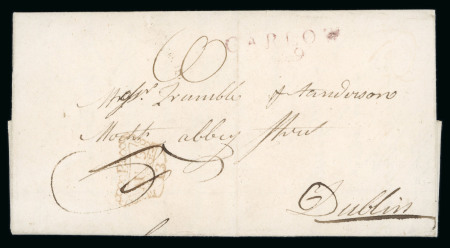 Stamp of Ireland » Pre-Stamp Postal History » Independant Post Office Period - 1784-1831 1813 letter 2-line "CARLOW / 39" mileage mark and  inspector's crown "B/AU. 5/13."