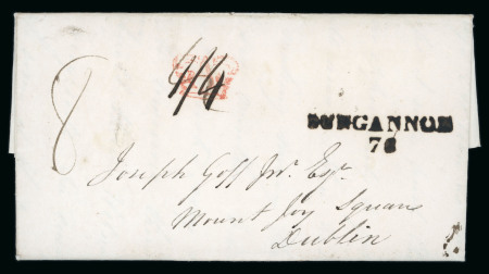 Stamp of Ireland » Pre-Stamp Postal History » Independant Post Office Period - 1784-1831 1826 (August 7th) Folded entire sent from Castlecaufield, rated "1/4" double deleted with an inspectors red Crown "A" handstamp