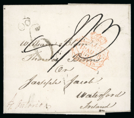 Stamp of Ireland » Pre-Stamp Postal History » Independant Post Office Period - 1784-1831 1817 (August 18th) Folded letter sheet showing a wonderful strike of the red fancy crowned "SHIP LETTER DUBLIN" ds