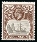 Stamp of Ascension 1924-33 1s with variety broken mainmast, mint l.h.