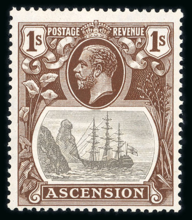 Stamp of Ascension 1924-33 1s with variety broken mainmast, mint l.h.