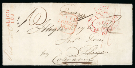 Stamp of Ireland » Pre-Stamp Postal History » Independant Post Office Period - 1784-1831 1820 (June 15th) Redirected folded entire showing a red-crowned fancy oval garter "TAXES/26JU26/WS" ds