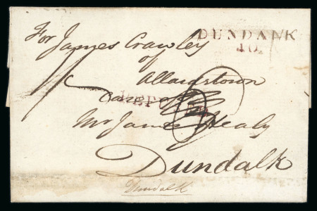Stamp of Ireland » Pre-Stamp Postal History » Independant Post Office Period - 1784-1831 1818 (August 27th) letter with a very rare Dundalk "REFUSED" hs
