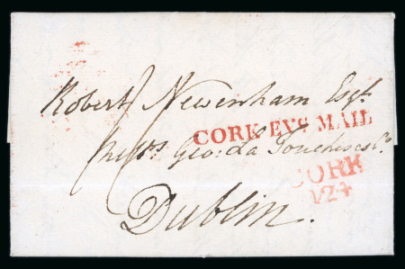 Stamp of Ireland » Pre-Stamp Postal History » Independant Post Office Period - 1784-1831 1824 (January 13th) letter showing straight line "CORK EVG MAIL" handstamp in red