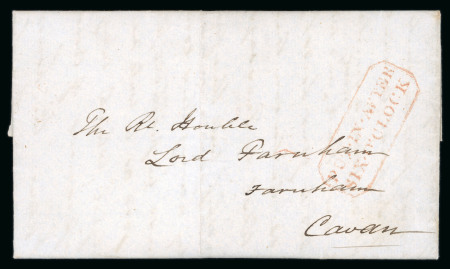 Stamp of Ireland » Pre-Stamp Postal History » Unified Post Period - 1827-1839 1831(May 21st) Folded entire with clear two line red framed octagonal late mkg of Dublin "PUT IN AFTER SIX O CLOCK"