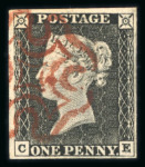 Stamp of Great Britain » 1840 1d Black and 1d Red plates 1a to 11 1d black pl.1a CE with four margins and brownish red MC