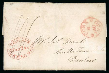 Stamp of Ireland » Pre-Stamp Postal History » Unified Post Period - 1827-1839 1830 (August 6th) Folded entire with clear red oval "TOO LATE / For The / MORNING MAIL"