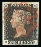 Stamp of Great Britain » 1840 1d Black and 1d Red plates 1a to 11 1840 1d black pl.1b RH with four margins and red MC
