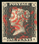 Stamp of Great Britain » 1840 1d Black and 1d Red plates 1a to 11 1840 1d black pl.3 GA with four margins and centrally struck MC