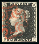 Stamp of Great Britain » 1840 1d Black and 1d Red plates 1a to 11 1840 1d black pl.4 PJ with four margins and a very fine strike of an orange MC