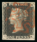 Stamp of Great Britain » 1840 1d Black and 1d Red plates 1a to 11 1840 1d black pl.6 TK with 4 margins and red MC