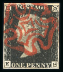 Stamp of Great Britain » 1840 1d Black and 1d Red plates 1a to 11 1840 1d black pl.6 EH with four margins and bold strike of red MC
