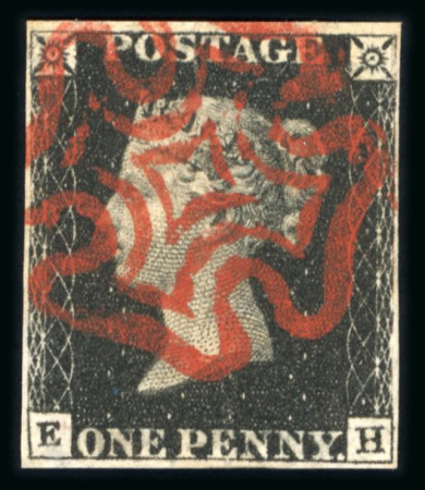Stamp of Great Britain » 1840 1d Black and 1d Red plates 1a to 11 1840 1d black pl.6 EH with four margins and bold strike of red MC