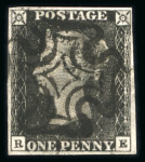 Stamp of Great Britain » 1840 1d Black and 1d Red plates 1a to 11 1840 1d black pl.7 RE with 4 margins and neat, centrally struck black MC