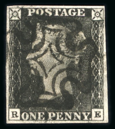 Stamp of Great Britain » 1840 1d Black and 1d Red plates 1a to 11 1840 1d black pl.7 RE with 4 margins and neat, centrally struck black MC