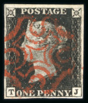 Stamp of Great Britain » 1840 1d Black and 1d Red plates 1a to 11 1840 1d black pl.7 TJ on thin paper with four margins, used