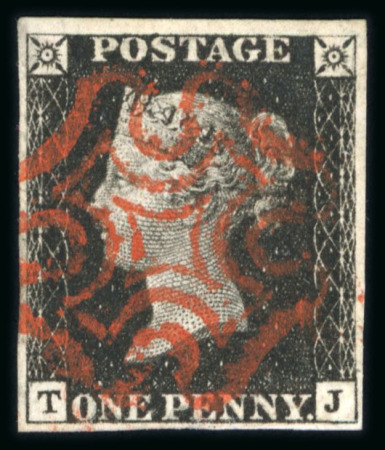 Stamp of Great Britain » 1840 1d Black and 1d Red plates 1a to 11 1840 1d black pl.7 TJ on thin paper with four margins, used