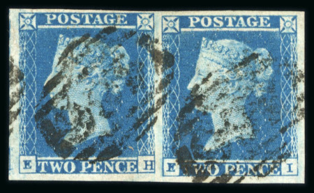 Stamp of Great Britain » 1841 2d Blue 1841 2d blue pl.4 EH-EI used horizontal pair with inverted wmk