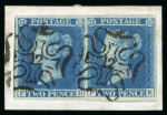 Stamp of Great Britain » 1841 2d Blue 1841 2d blue pl.3 FD-FE horizontal pair with large margins on piece tied by crisp strikes of London "12" in MC