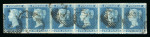 Stamp of Great Britain » 1841 2d Blue 1841 2d blue pl.3 BA-BF in horizontal strip of six with good to large margins, used