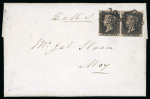 Stamp of Ireland » GB Used In Ireland 1841 (March 31st) Folded entire with two 1840 1d blacks tied by two crisp clear strikes of the black Maltese Crosses of Armagh