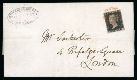Stamp of Ireland » GB Used In Ireland 1841 Folded lettersheet sent from Dublin showing an oval black "IMPERIAL HOTEL / POST PAID / DUBLIN" and franked 1d black pl.7