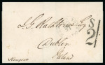 Stamp of Ireland » Transatlantic Mail to, from and via Ireland 1865 (December 31st) Unpaid folded entire with superb unpaid distinctive large black "S 2/-" handstamp