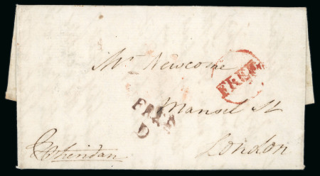 Stamp of Ireland » Pre-Stamp Postal History » Local Post Period - 1773-1840 1784 Folded entire with unframed claret Dublin "FREE / D"
