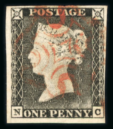 Stamp of Great Britain » 1840 1d Black and 1d Red plates 1a to 11 1840 1d grey-black (worn plate) pl.1a NC, a fine and attractive four margin example with red MC.
