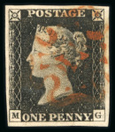 Stamp of Great Britain » 1840 1d Black and 1d Red plates 1a to 11 1840 1d black pl.1b MG with four margins and red MC