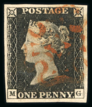 Stamp of Great Britain » 1840 1d Black and 1d Red plates 1a to 11 1840 1d black pl.1b MG with four margins and red MC