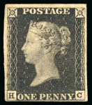 Stamp of Great Britain » 1840 1d Black and 1d Red plates 1a to 11 1d black pl.1b HC with four margins unused