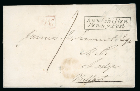 Stamp of Ireland » Pre-Stamp Postal History » Local Post Period - 1773-1840 1835 (August 27th) Folded lettersheet showing a distinctive framed italic "Enniskillen Penny Post"