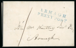 Stamp of Ireland » Pre-Stamp Postal History » Local Post Period - 1773-1840 1835 (October 14th) Folded mourning entire sent locally with crisp blue two line "ARMAGH / PENNY POST"