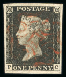 Stamp of Great Britain » 1840 1d Black and 1d Red plates 1a to 11 1840 1d black pl.2 PC with good to large margins, red MC