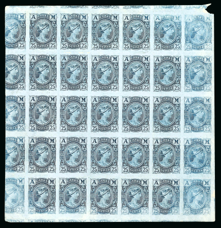 Stamp of Greece 1902 Metal Value 25L plate proof sheet of 30 on bluish