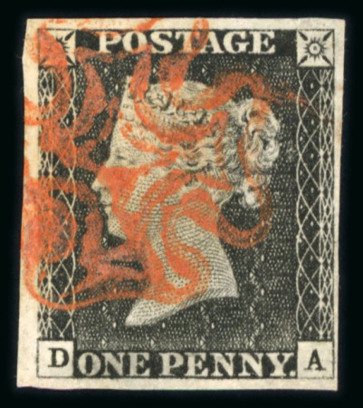 Stamp of Great Britain » 1840 1d Black and 1d Red plates 1a to 11 1840 1d black pl.3 DA with 4 margins and fine strike of orange MC