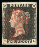 Stamp of Great Britain » 1840 1d Black and 1d Red plates 1a to 11 1840 1d black pl.4 BA with four margins and neat strike of a red MC