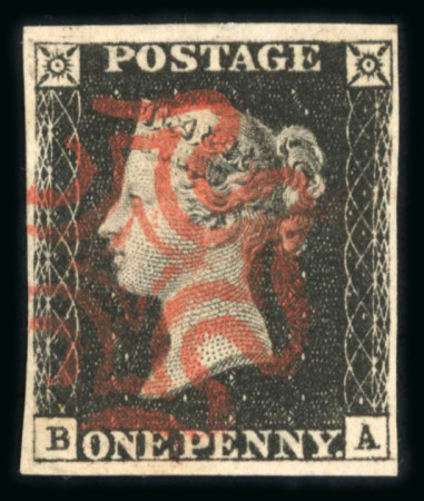 Stamp of Great Britain » 1840 1d Black and 1d Red plates 1a to 11 1840 1d black pl.4 BA with four margins and neat strike of a red MC